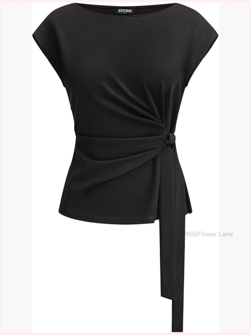 Cap Sleeve Tie Waist Blouse Dressy Casual Work Top Spring Summer